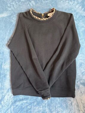 J. Crew Black Crewneck Sweater with Leopard-Print Trim